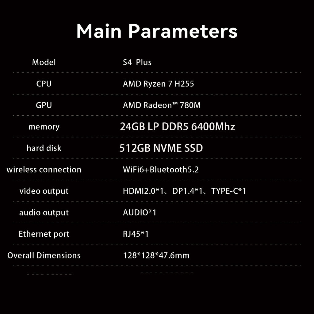 SOYO S4PLUS Mini PC Ryzen 7 H 255 (8 cœurs / 16 threads, jusqu'à 4,9 GHz) Mini ordinateur de bureau 24 Go LPDDR5 RAM 512 Go SSD PCIe 3.0