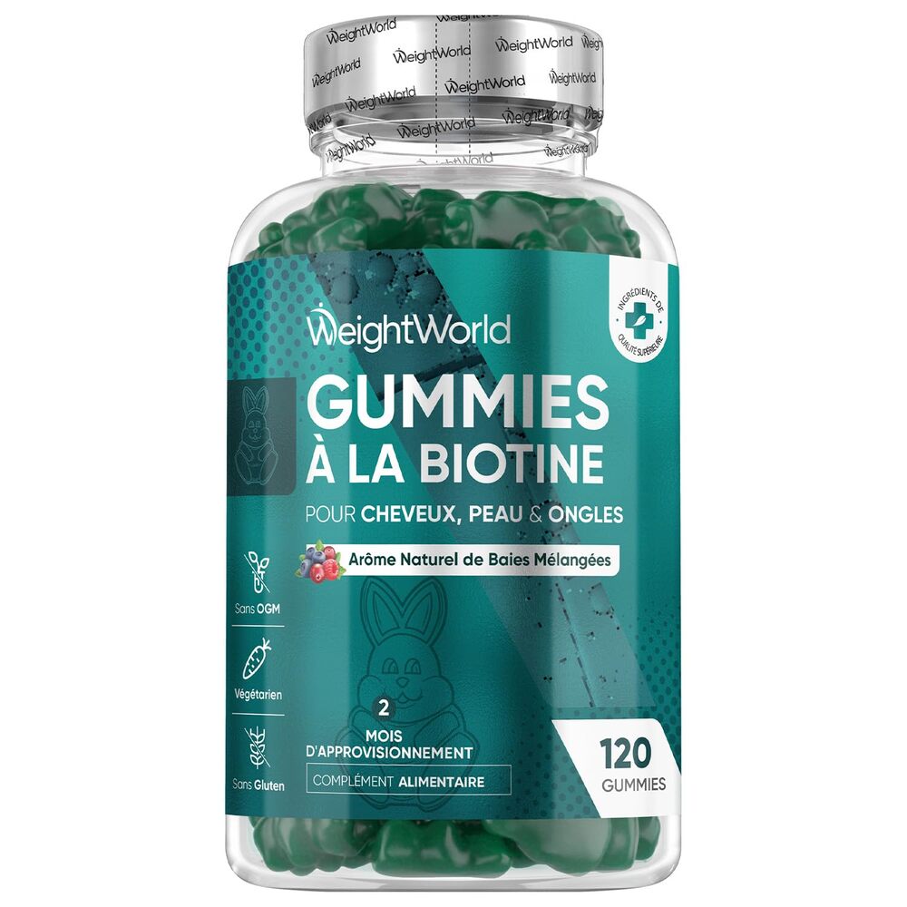 Weightworld Gommes à la biotine pour cheveux, peau et ongles 5000 µg 120 gommes