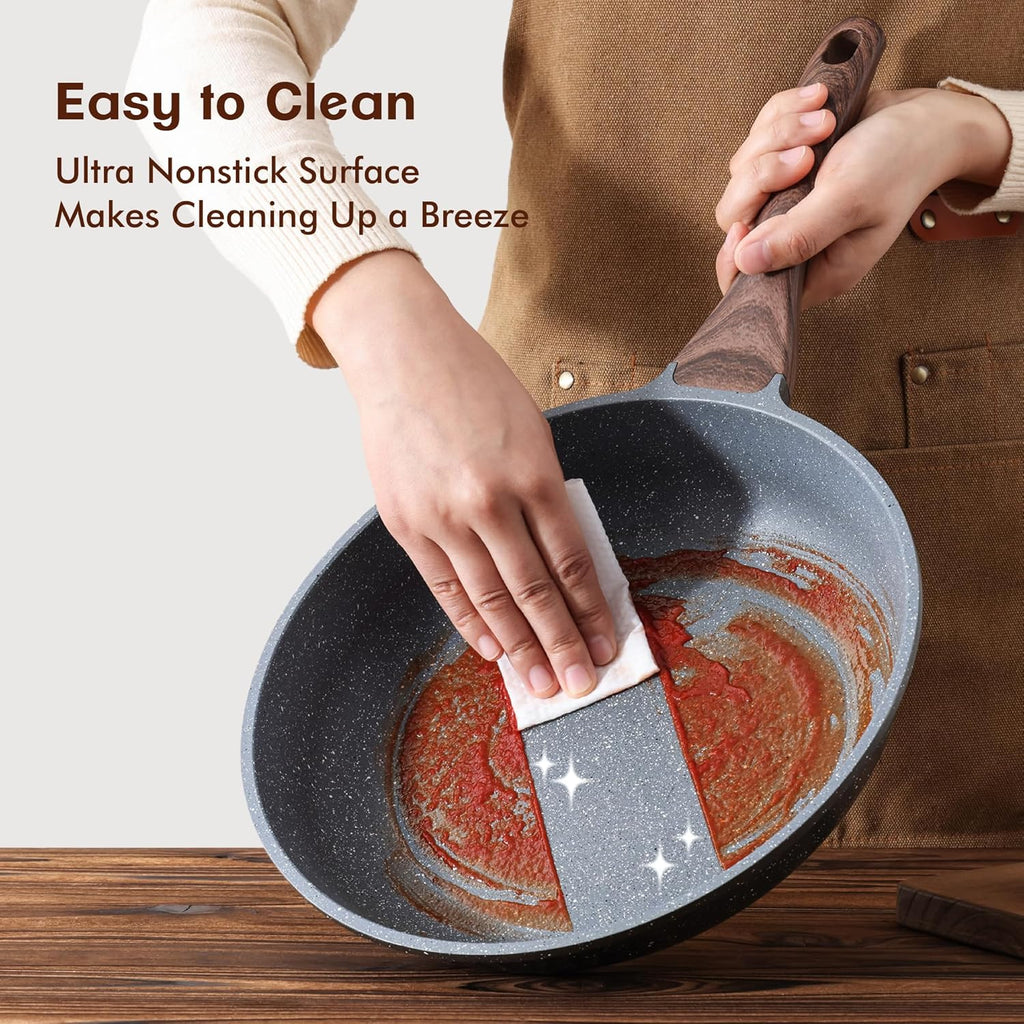 SENSSTARTE Poêles antiadhésives, revêtement Granite suisse, poêles à omelette, ustensiles de cuisine sains, sans PFOA ajouté intentionnellement (poêle 24,1 cm et poêle de sauté 4,7 L)