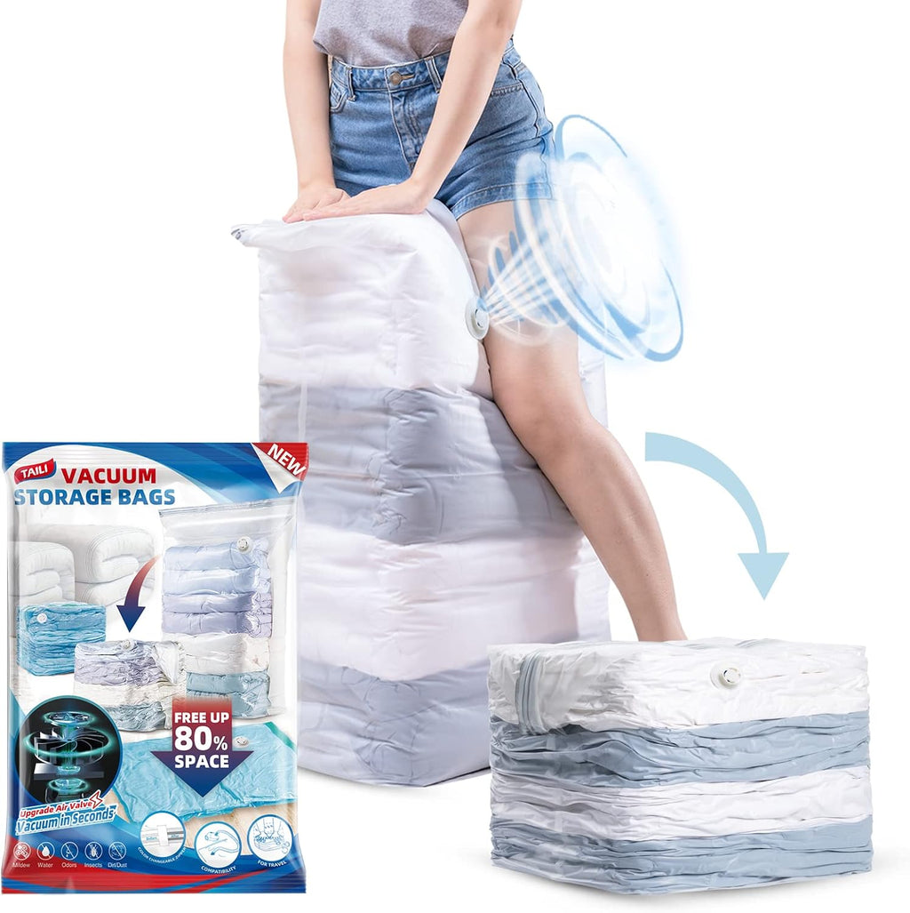 Taili Lot de 6 sacs de rangement sous vide, Cube géant 31 x 40 x 15 po, Sacs sous vide très grands pour couettes, couvertures, literie, vêtements, Organisation de placard gain de place, Transparent