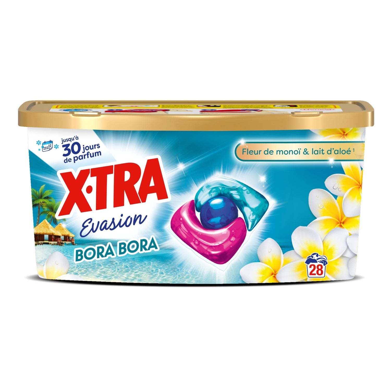 X-TRA Capsules de lessive Fleur de Monoï et Lait d'Aloe Évasion Bora Bora 28 capsules