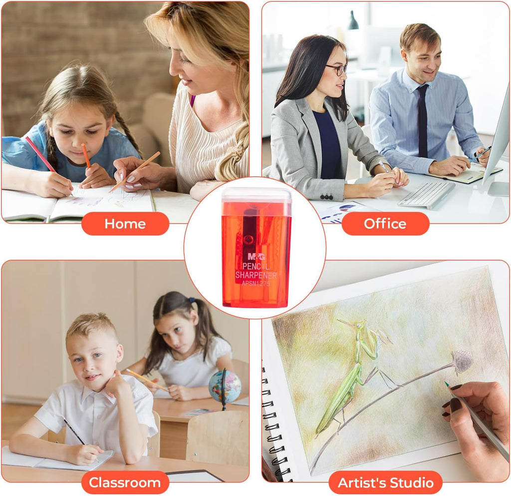 M&G Lot de 4 taille-crayons manuels à 1 trou avec couvercle, taille-crayons compacts portables pour crayons de couleur, fournitures scolaires et de bureau