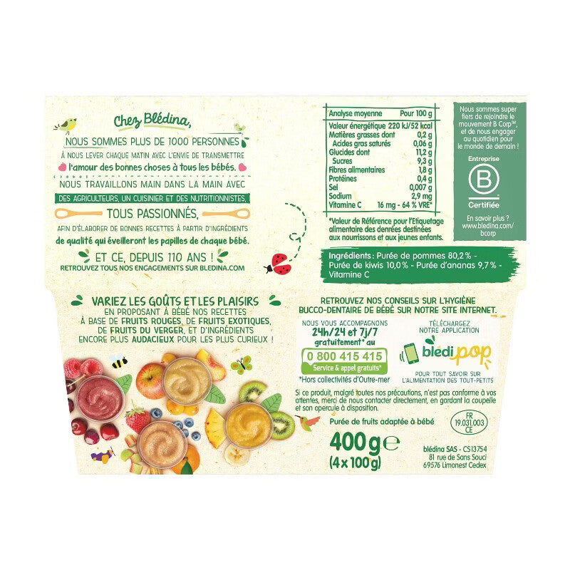BLEDINA Pomme kiwi ananas 8M 4 x 100 g