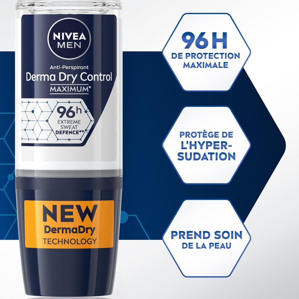 NIVEA MEN Déodorant Aisselles Derma Dry Control 96H Bille - 50 ml