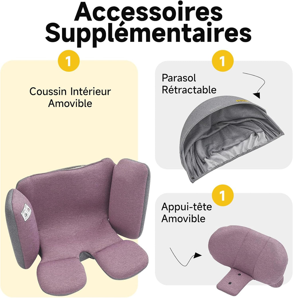 Jovikids siège enfant pivotant à 360° avec ISOFIX, i-Size 40-150 cm (de la naissance à environ 12 ans), siège auto pour bébé avec fonction d'inclinaison & pare-soleil amovible, ECE R129