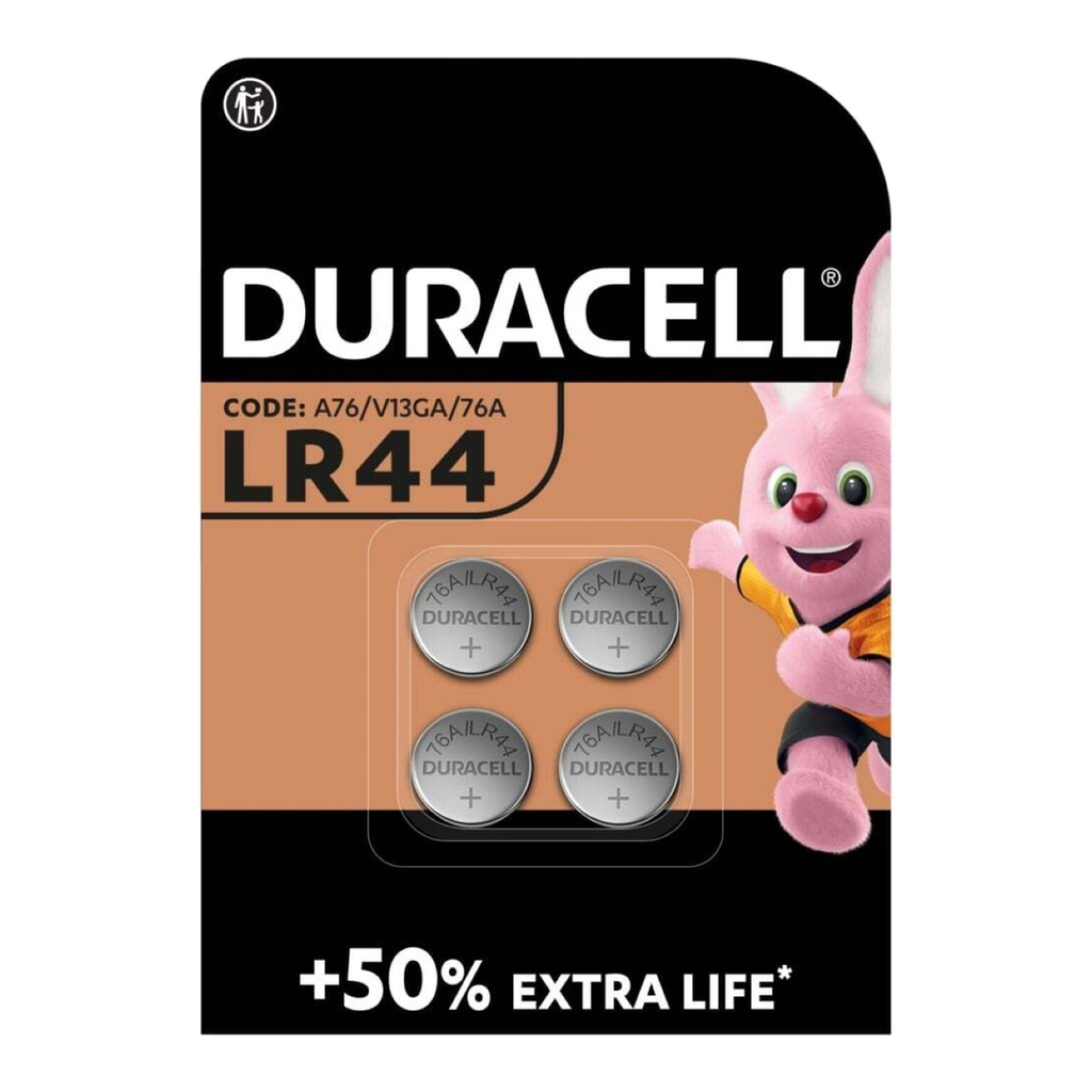 DURACELL LR44 Lot de 4 piles alcalines spéciales 1,5 V A76, jusqu'à 50% de puissance en plus