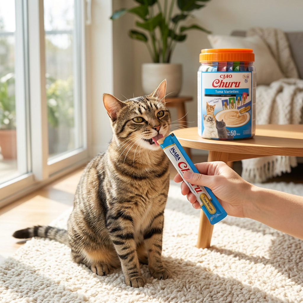 INABA Churu Friandises et nourriture pour chat, Saveur thon, Lot multiple de 50, Protéines de thon haut de gamme