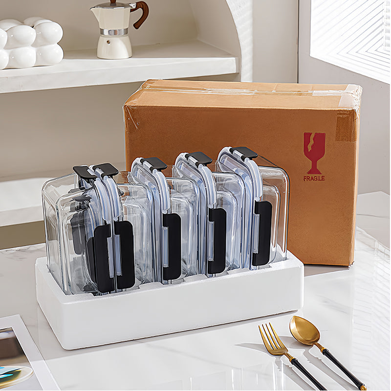 JORDAN&JUDY Lot de 10 contenants alimentaires noirs à fermeture à clip, Verre à haute teneur en borosilicate (1040 ml x 5 + 370 ml x 5), Couvercles hermétiques, Lot de boîtes repas de bureau