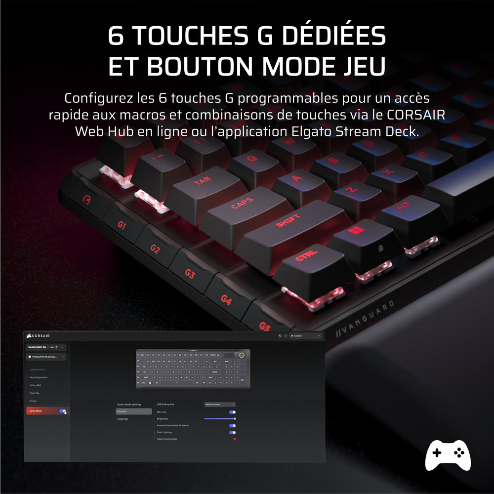 CORSAIR VANGUARD 96 Clavier Gaming Mécanique (MLX Plasma) sans fil RGB 96% - AZERTY - Noir