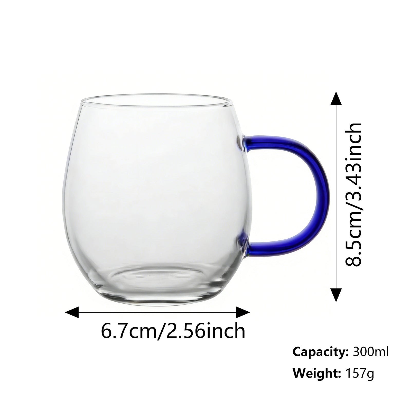 Ju7cer Tasse en verre à anse bleue, Verre à thé, Verre à boire, Verre à café, 300 ml, 1 pièce