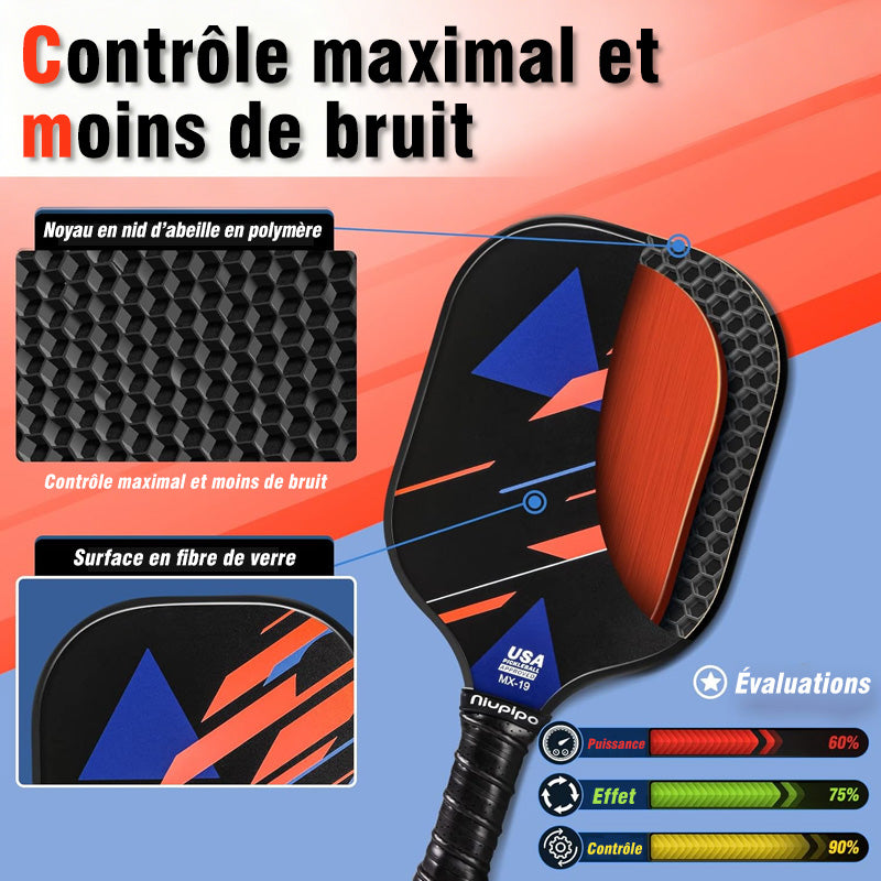 NIUPIPO MX-19 Lot de 4 raquettes de pickleball, 4 bandes de préhension, 4 balles et un sac de transport