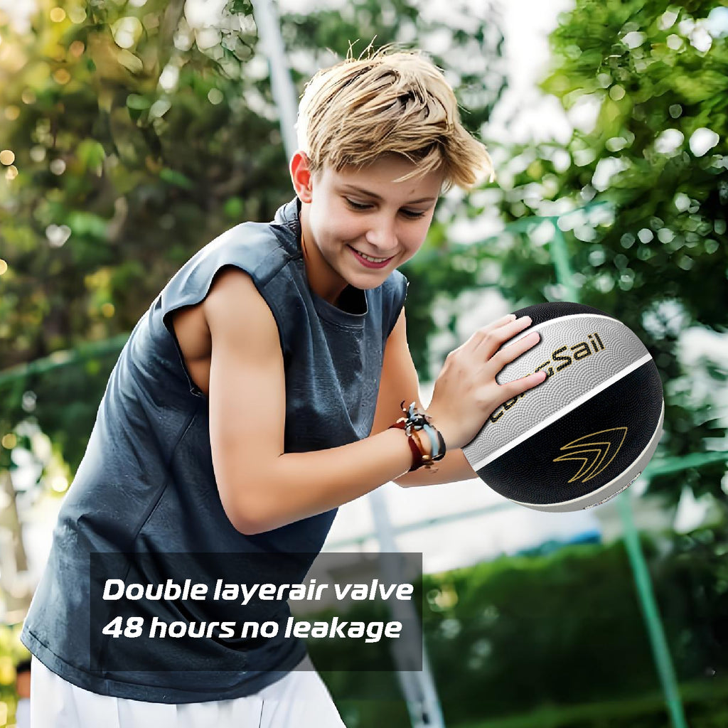 LONGSAIL Ballon de basket-ball en caoutchouc de haute qualité (27,5") Taille 5 Noir/Gris