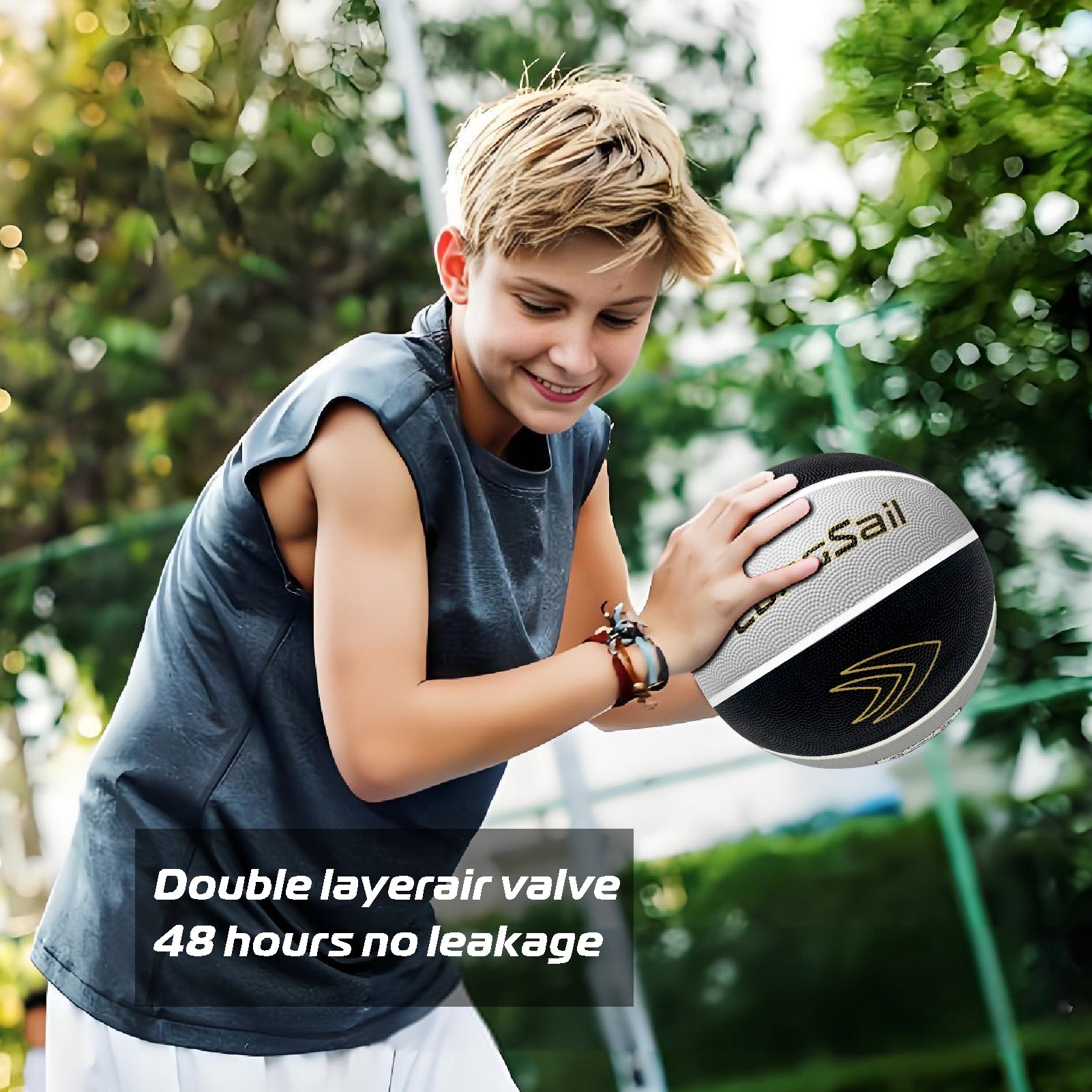 LONGSAIL Ballon de basket-ball en caoutchouc de haute qualité (27,5") Taille 5 Noir/Gris