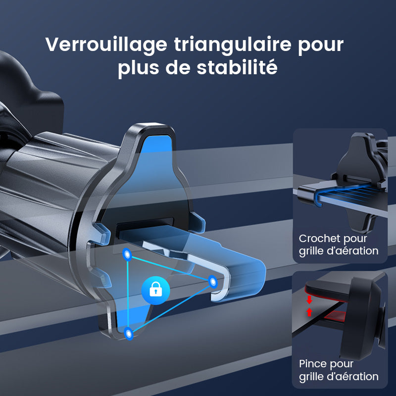 Support de téléphone de voiture à ventouse forte A2C 3-en-1 Tableau de bord/Pare-brise/Sortie d'air Universel Opération à une main Serrage automatique Antidérapant Stable pour voitures