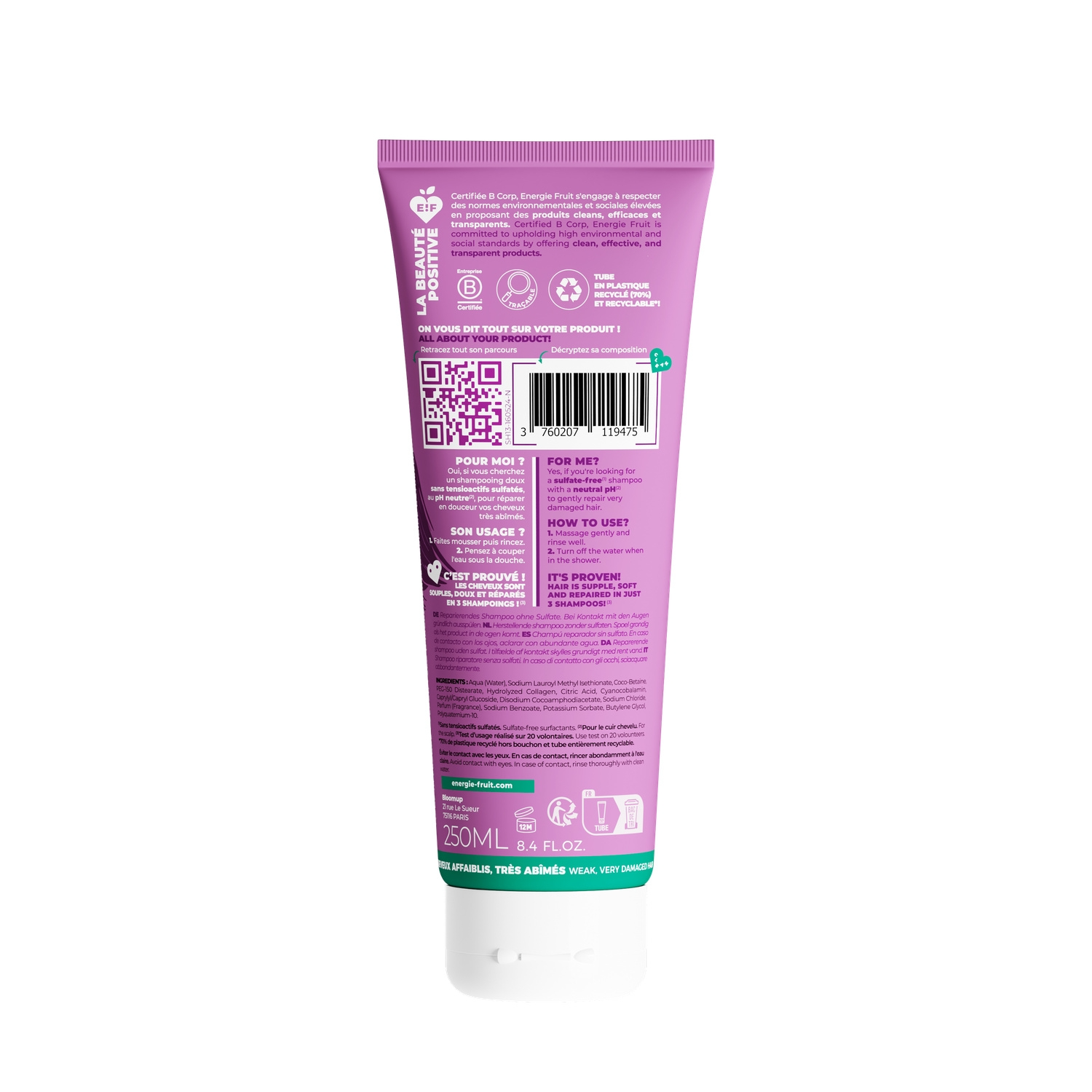 Énergie Fruit Shampoing réparateur au collagène cheveux abîmés - 250 ml