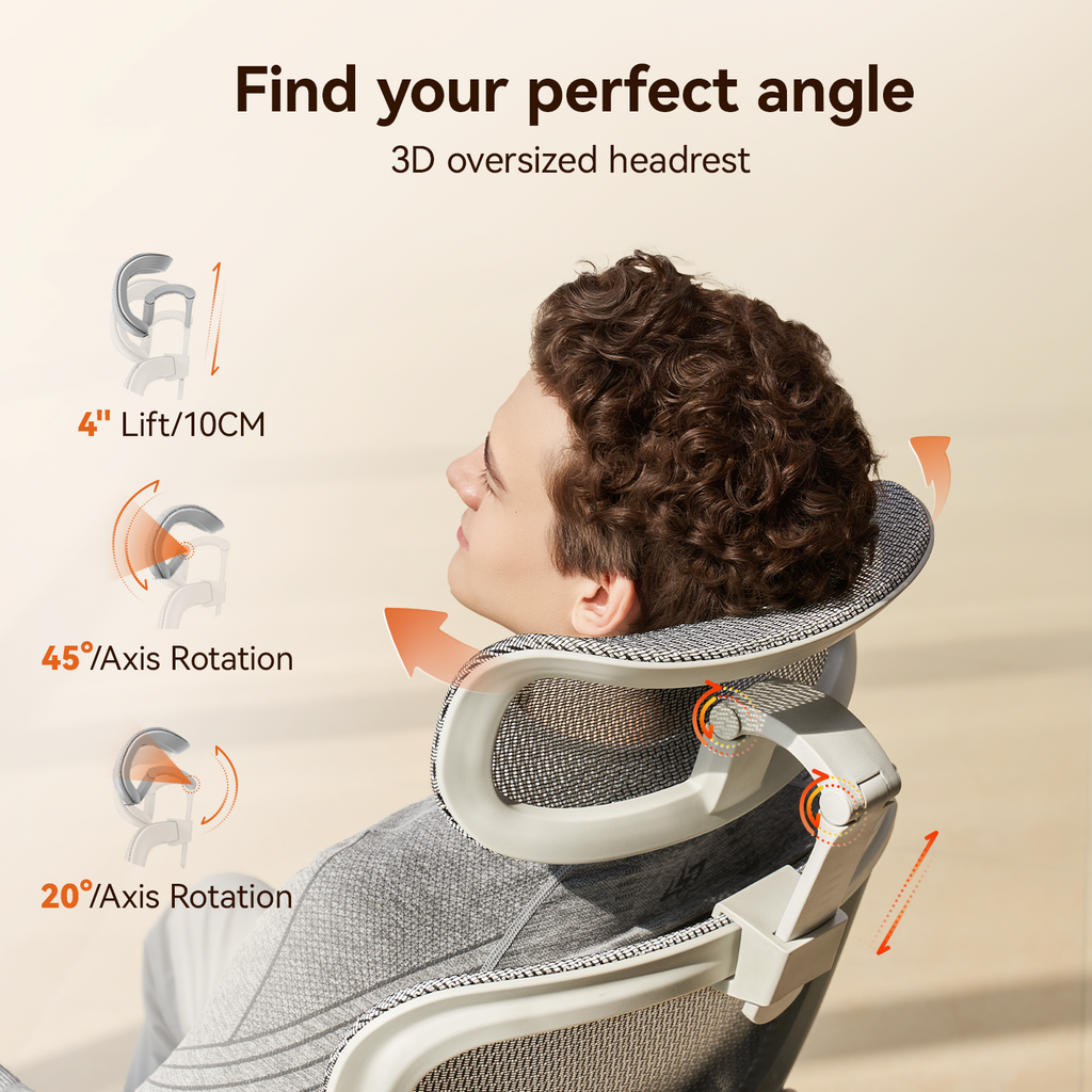 SIHOO B100 Ultra Chaise de Bureau Ergonomique, Chaise de Bureau en Maille avec Soutien Lombaire Adaptatif, Chaise d’Ordinateur avec Large Appui-Tête, Chaise de Bureau avec Accoudoirs Relevables et Pivotants à 360°, Gris Clair