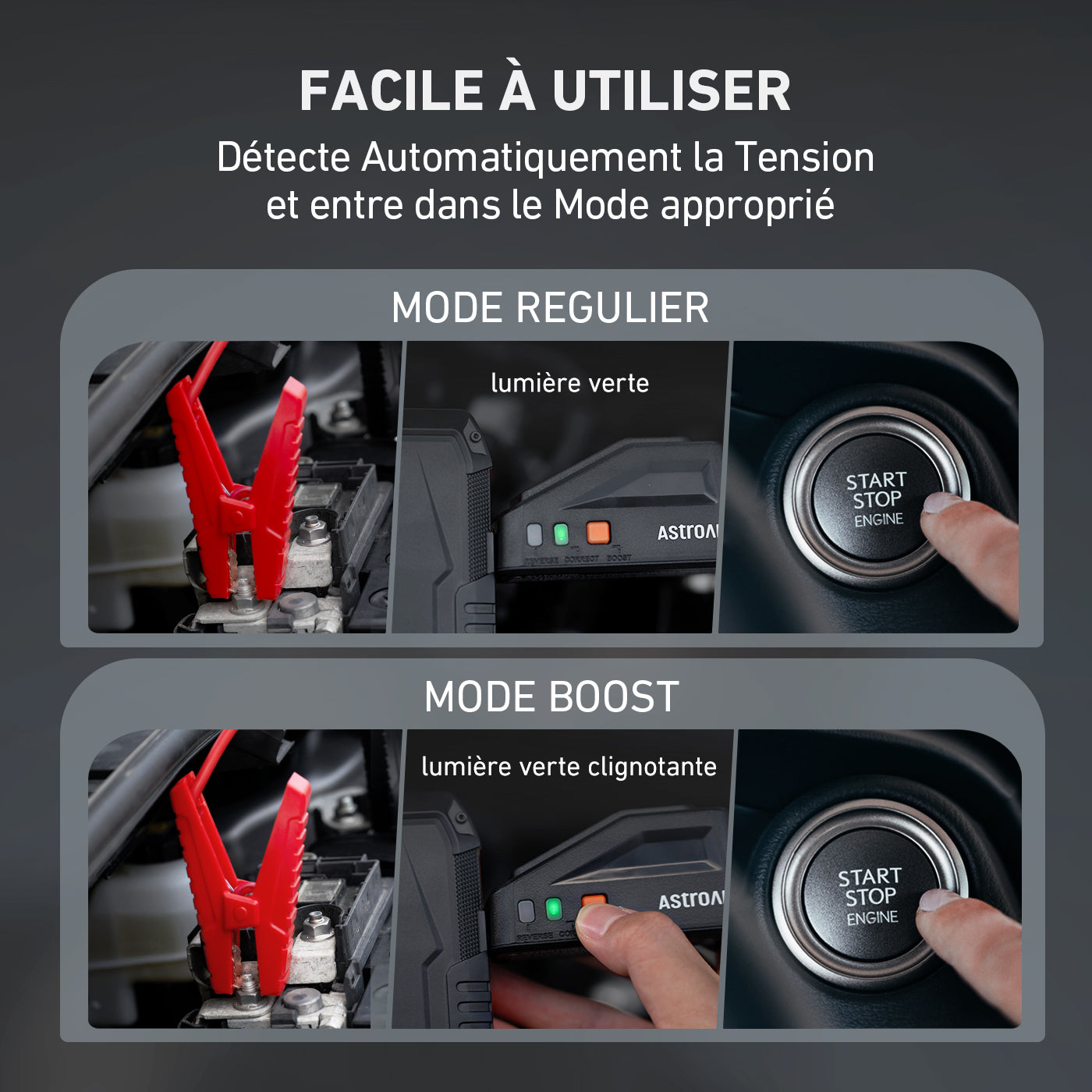 AstroAI S8 Batterie de démarrage pour voiture, booster de démarrage portable 12 V pour moteurs essence jusqu’à 6,0 L et diesel jusqu’à 3,0 L, lampe torche à 3 modes et câble de démarrage