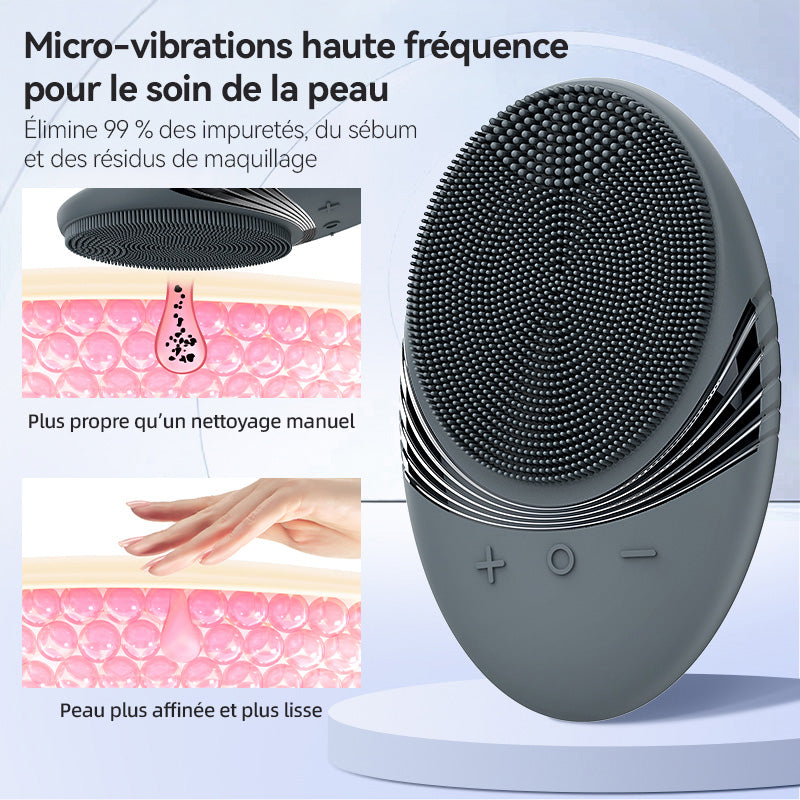 SUNLUXY JMY-103 Brosse nettoyante pour le visage, 5 modes de vibration, nettoyage en douceur avec tête de brosse en silicone, conception portable avec anneau de suspension - Noir