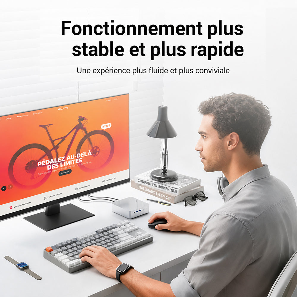FIREBAT F1 Mini PC AMD Ryzen 5 7640HS 6 cœurs 12 threads 24GB LPDDR5 512GB PCIe 4.0 SSD Radeon 760M 4K triple écran USB 4.0 HDMI 2.1 2.5G Ethernet Wi-Fi 6E Bluetooth 5.2 compact