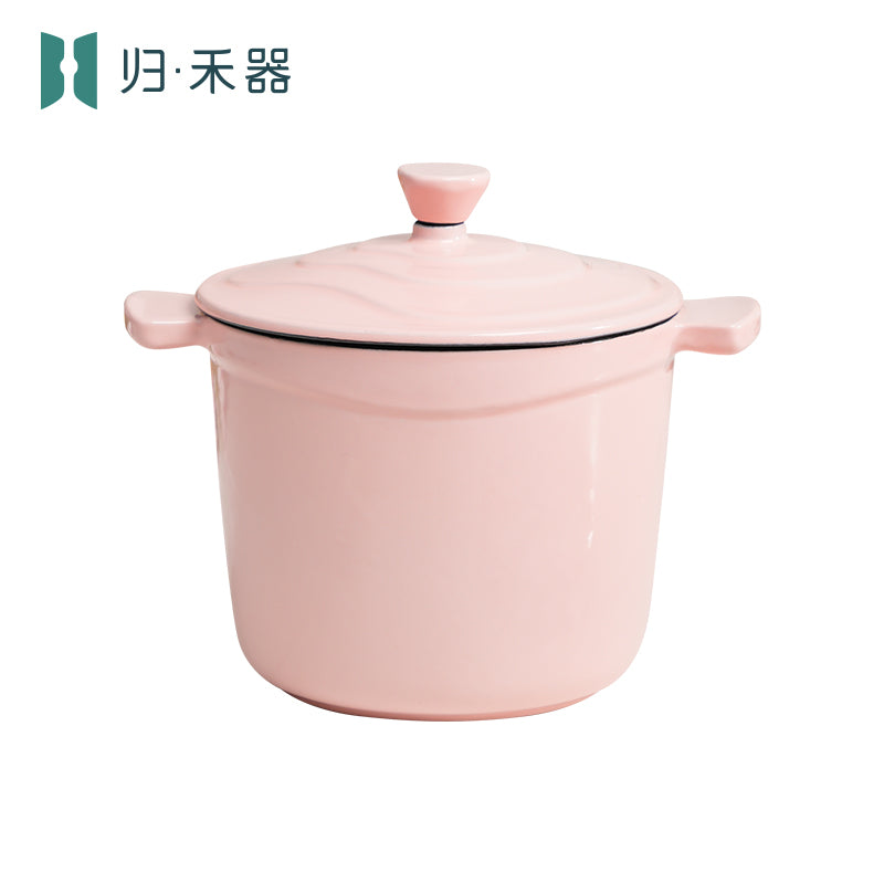 Pot pour aliments pour bébés en fonte émaillée, mini faitout multifonction pour 1 personne pour bouillie et soupe, compatible avec les plaques à induction, hot pot pour 1 personne