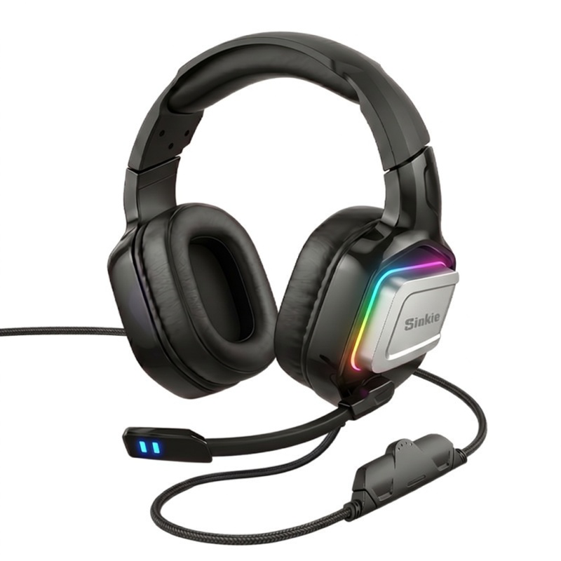 SIUKIE L200 Casque de jeu filaire, connecteurs USB + 3,5 mm, RGB, diamètre du transducteur 50 mm