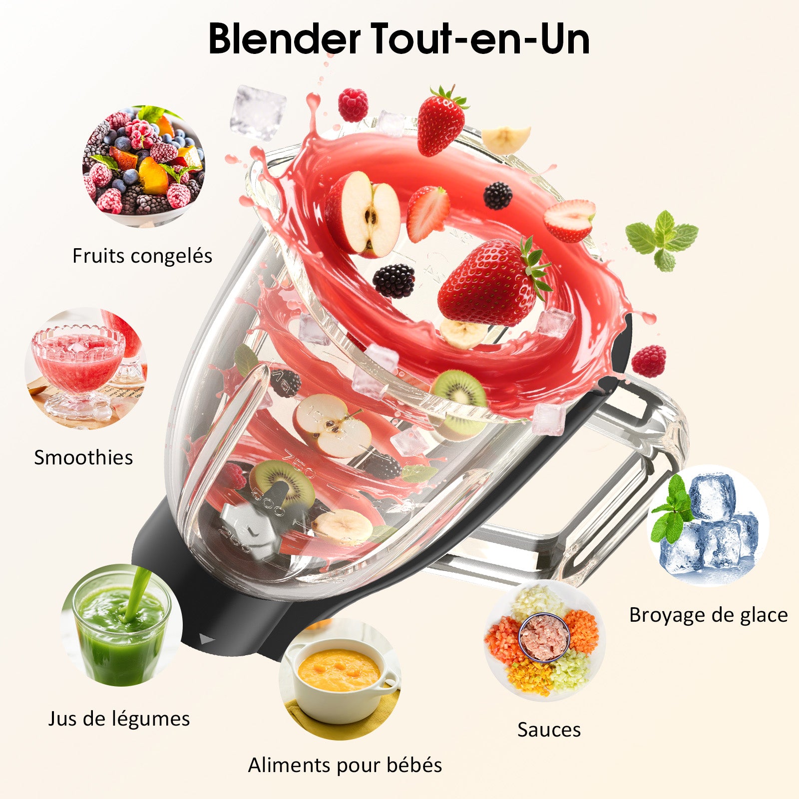 HONINST Robot pâtissier sur socle multifonction 7-en-1, Robot de cuisine à tête inclinable 8 vitesses 6,5 qt, Batteur électrique avec hachoir à viande, Mixeur à jus