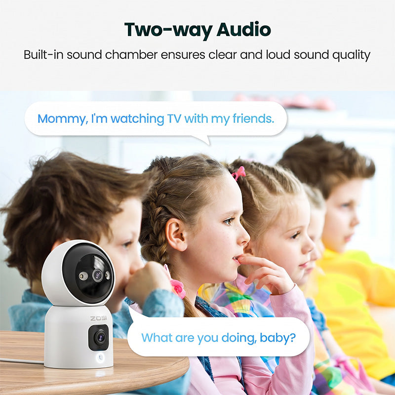 ZOSI Caméra de surveillance Wi‑Fi 2-en-1 pour l’intérieur, 2 MP (objectif) + 2 MP (objectif), vues à 360° avec double objectif, panoramique/inclinable, surveillance domestique