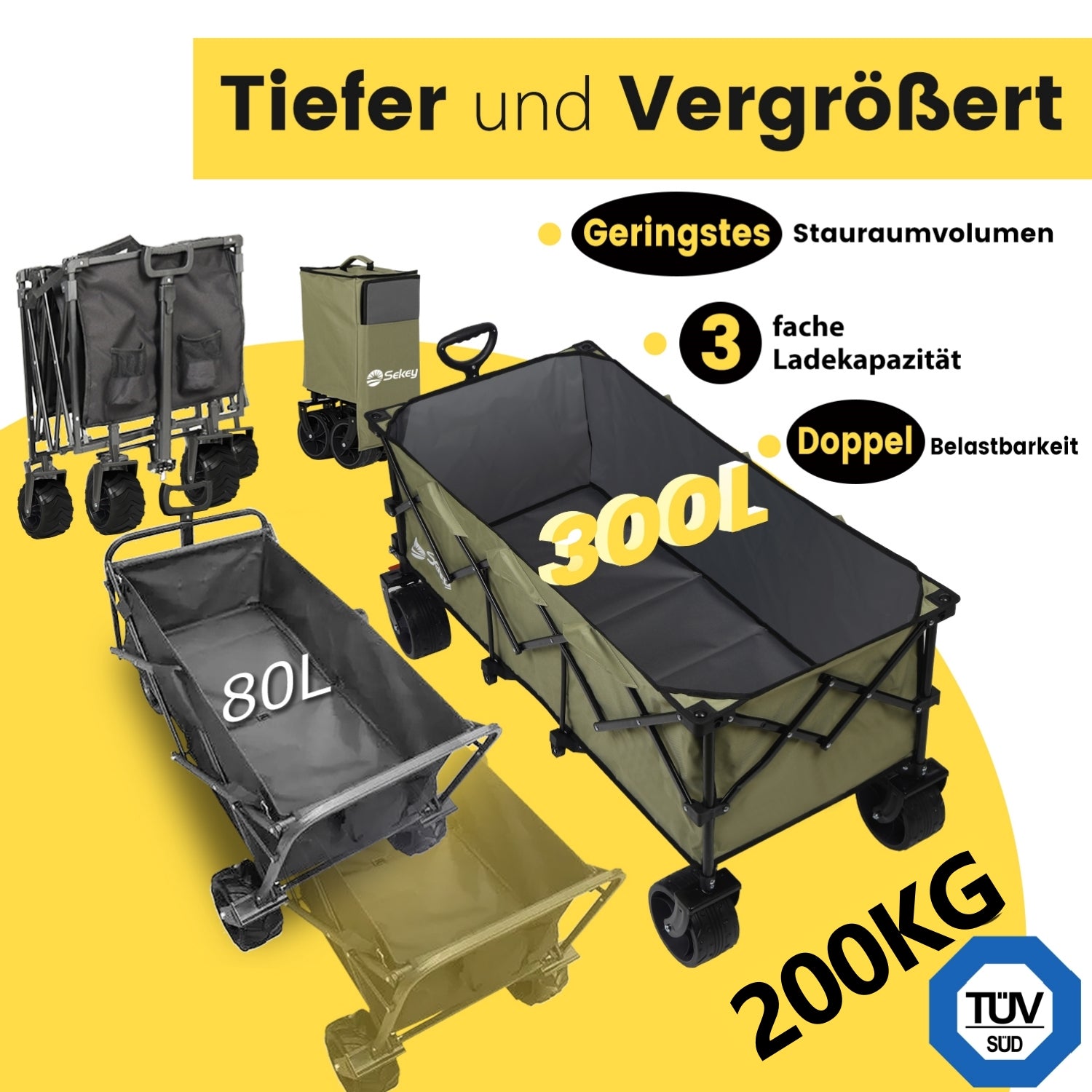 Sekey Chariot de transport extensible pliable 48 po longueur capacité de charge 200 kg