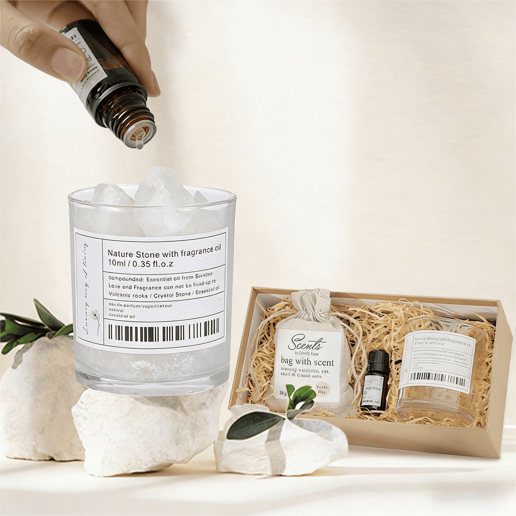 Zooly Coffret cadeau avec diffuseur de parfum en cristal blanc, White Tea Serenity - 380 g