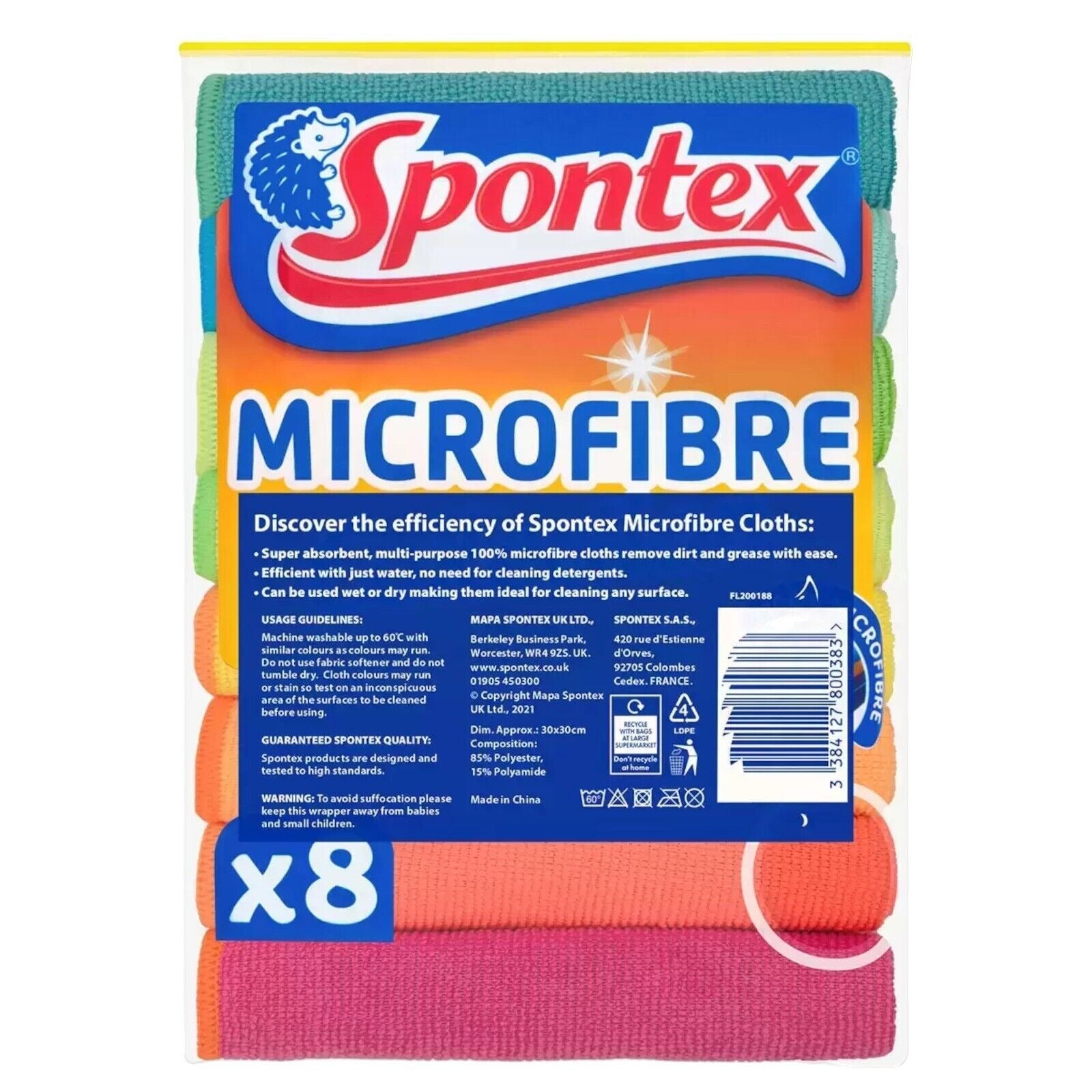 SPONTEX Chiffons microfibre multi-usages super absorbants 30 x 30 cm 8 chiffons