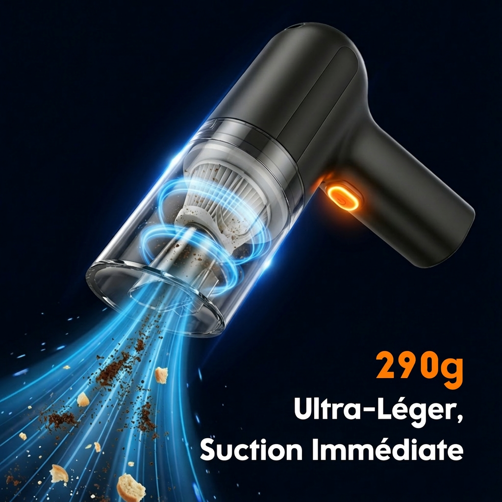 ATSHARK H2216-1 Mini Aspirateur de Voiture, Forte Aspiration de 3000Pa, Portable Sans Fil, Chargement USB 1800mAh, Noir