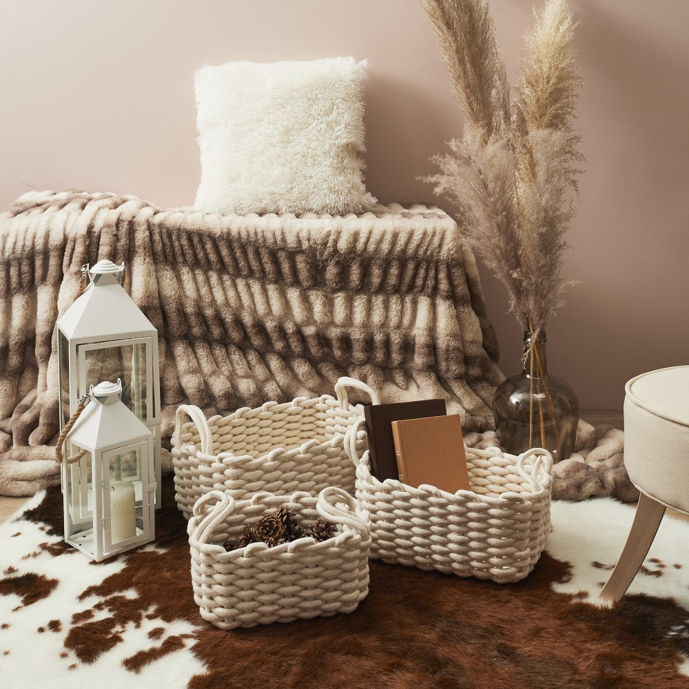HOME DECO FACTORY X3 paniers tricotés blancs