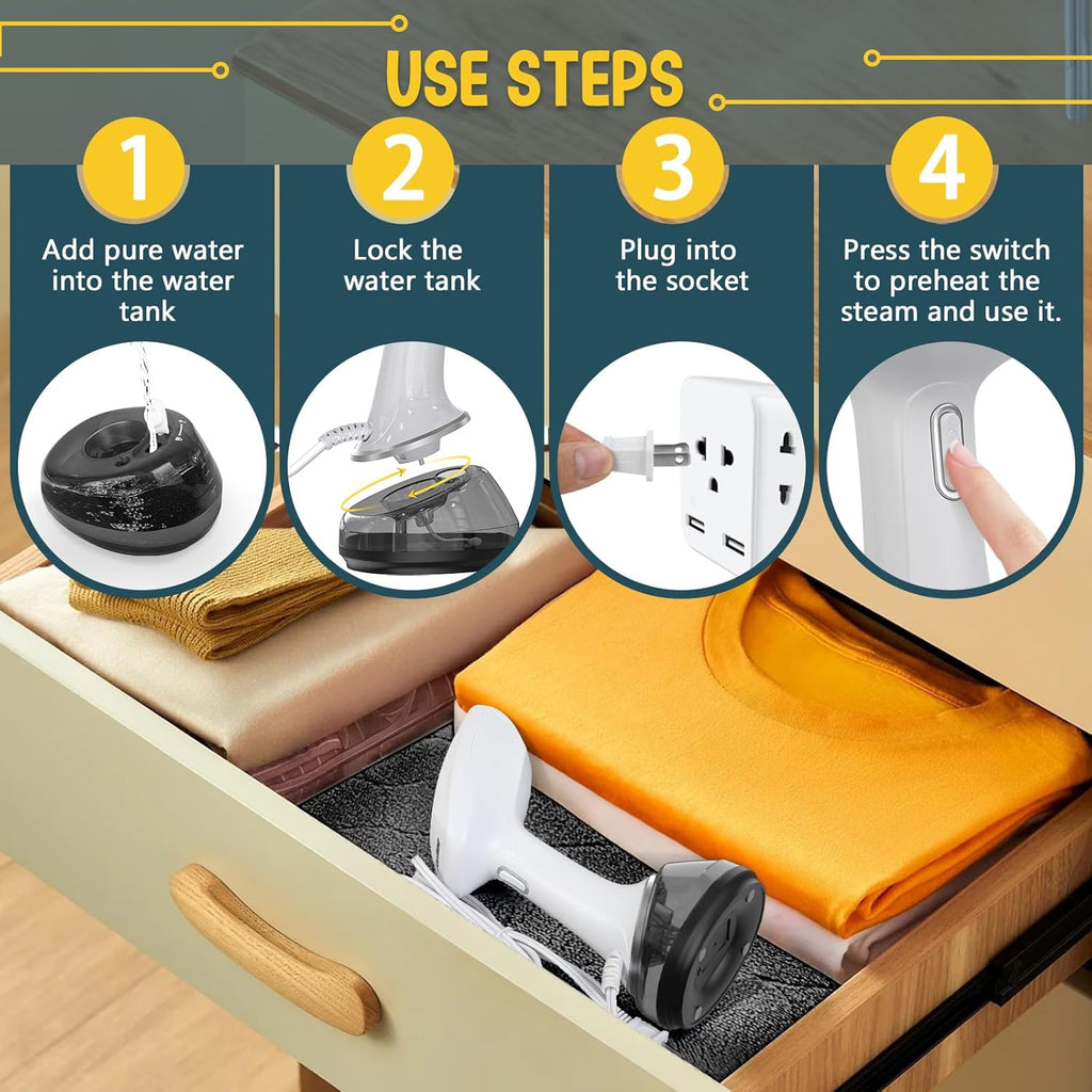 Rolipo défroisseur vapeur portatif pour vêtements 1200W, grand réservoir d'eau de 360ml, élimination rapide des plis, portable, adapté à la maison/au bureau/en voyage, blanc