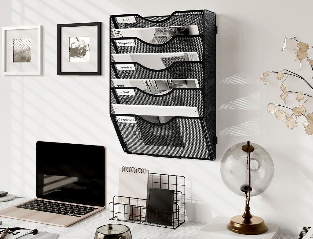 Senhoglb Porte-documents mural assemblé en maille A4 à 5 niveaux - Noir, Promotion du Nouvel An, Meilleures idées cadeaux