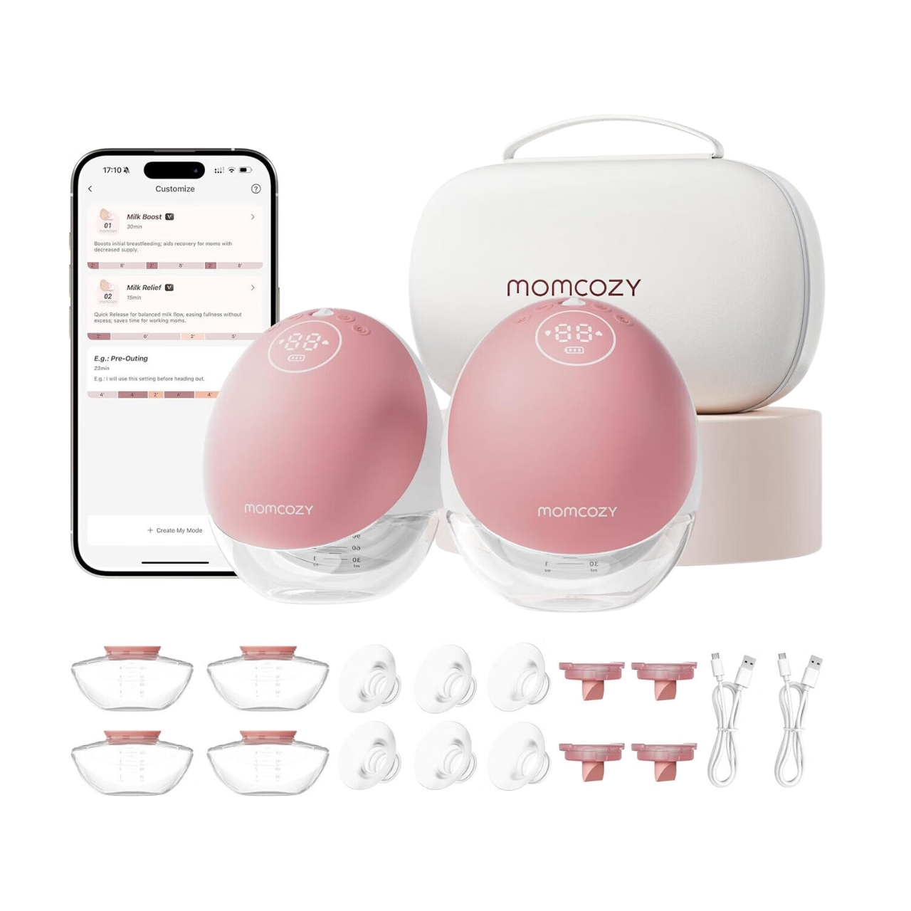 Momcozy M9 Tire-lait lot de 2 bordeaux portable silencieux contrôle par application mobile cadeau pour maman