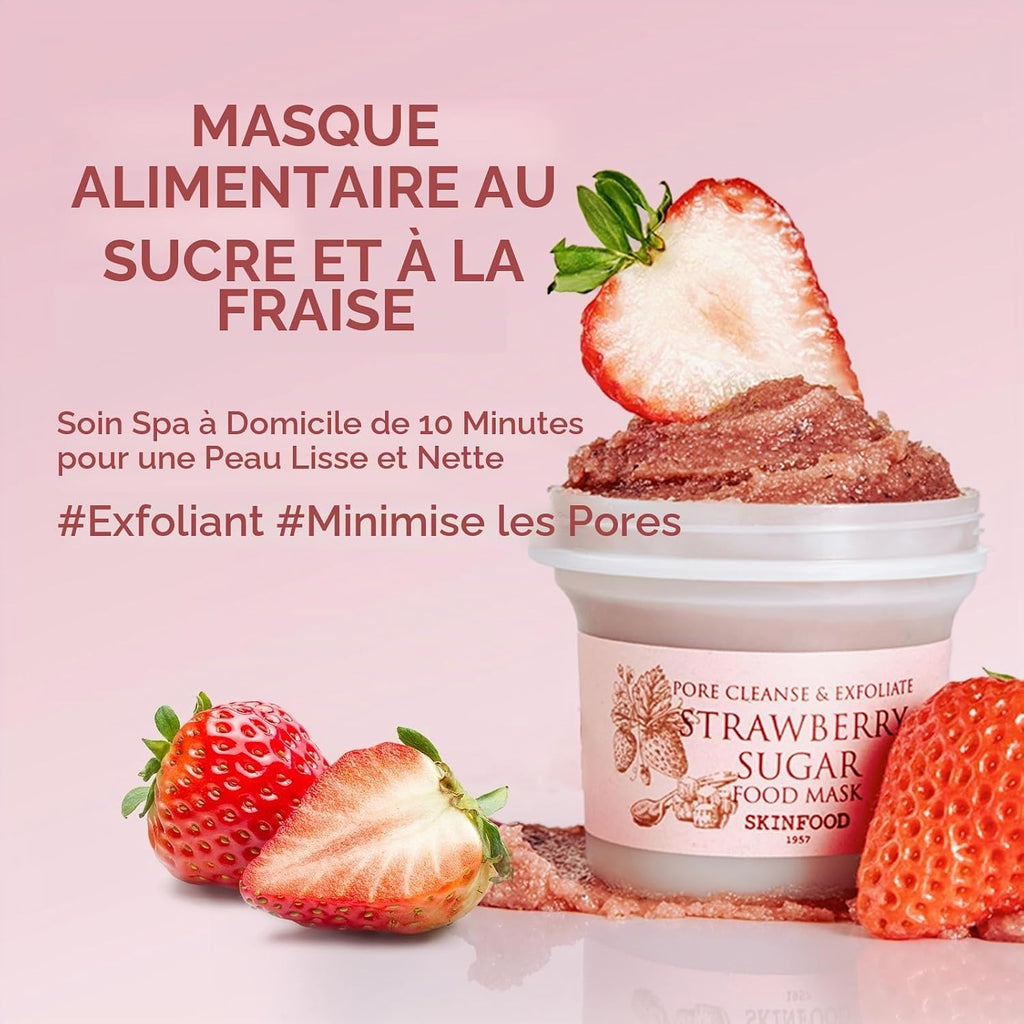SKINFOOD Masque Alimentaire Fraise Sucre Nettoyage des Pores & Exfoliant Masque à Laver 120 g