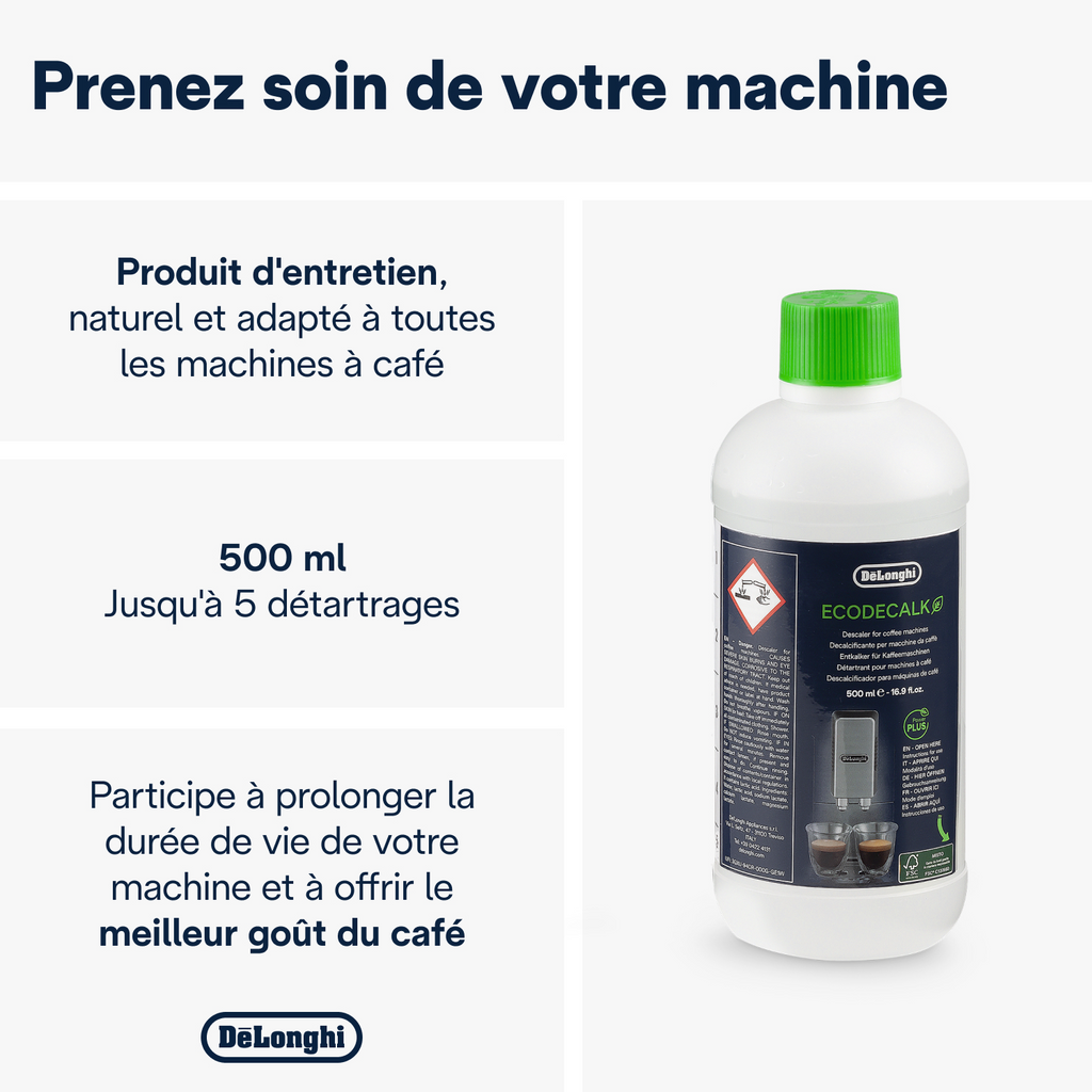 DELONGHI Accessoires Café, Détartrant EcoDecalk 500ml, DLSC500, Transparent