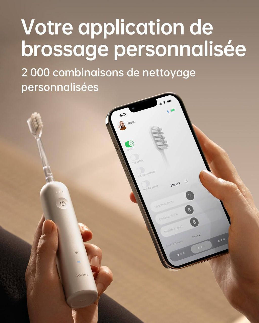 Laifen Wave Brosse à dents électrique sonique de voyage pour adultes à oscillation et vibration, 3 têtes de brosse, étanche IPX7, recharge magnétique, aluminium