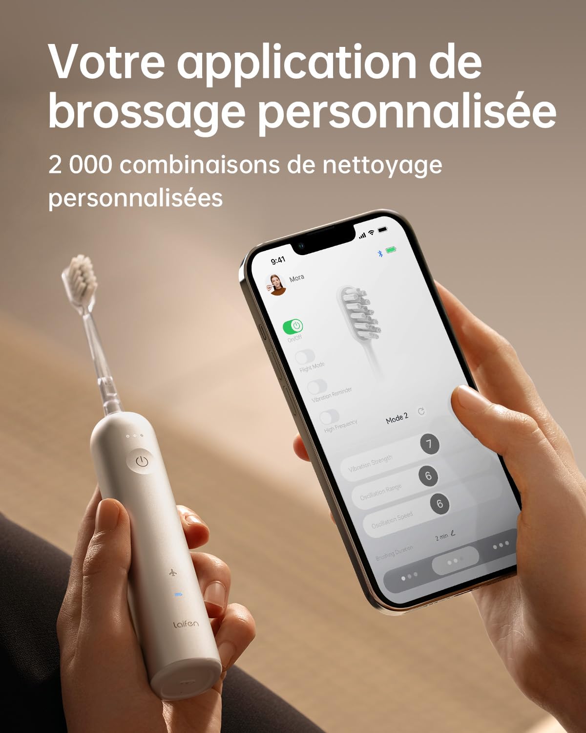 Laifen Wave Brosse à dents électrique sonique de voyage pour adultes à oscillation et vibration, 3 têtes de brosse, étanche IPX7, recharge magnétique, aluminium