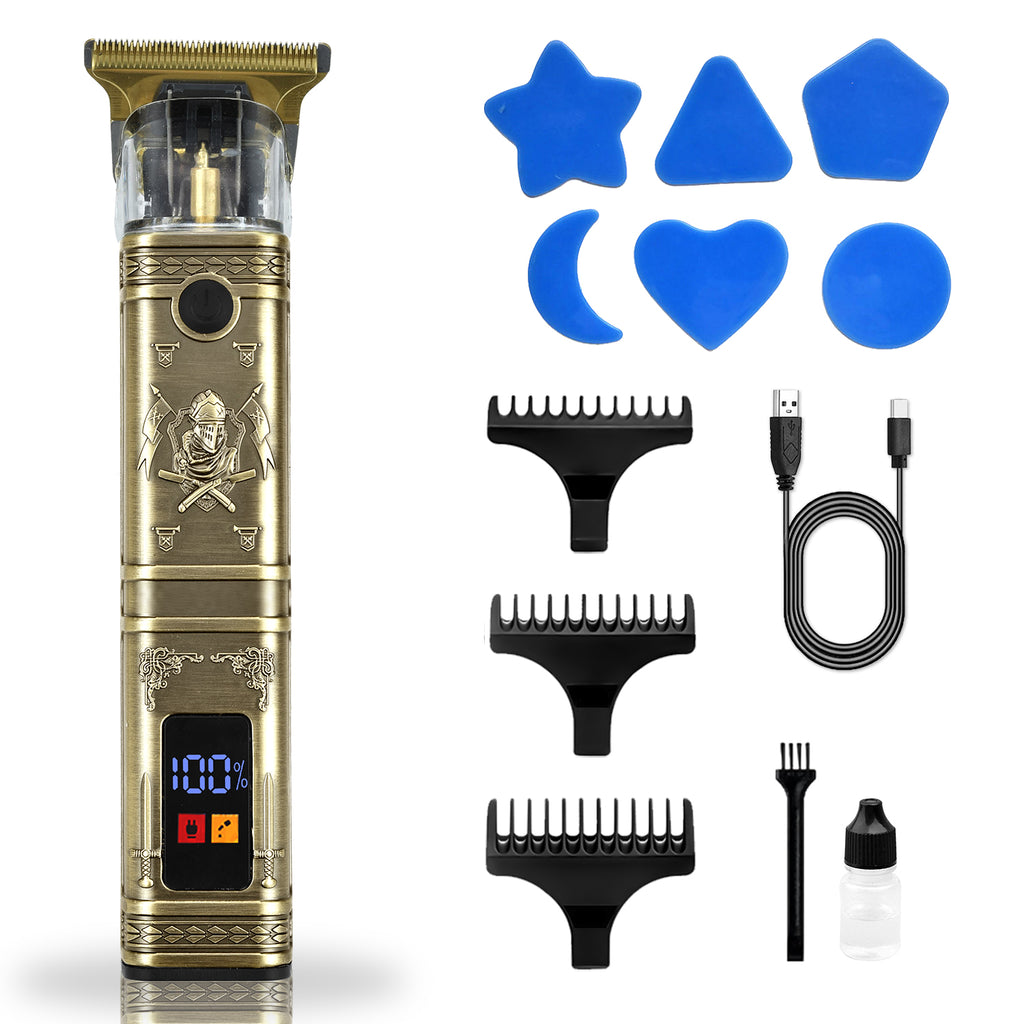 DSP Kit tout-en-un de mini-tondeuse à cheveux professionnelle, Tondeuse à cheveux sans fil rechargeable par USB avec écran numérique, Gabarits de coiffage (Étoile/Cœur/Lune) et sabots de guidage - Outil de toilettage de précision