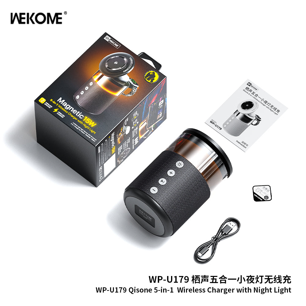 WEKOME Qisong Veilleuse 5-en-1 avec charge rapide sans fil TP-U179 Convient pour les téléphones Apple, Huawei, Samsung, Xiaomi