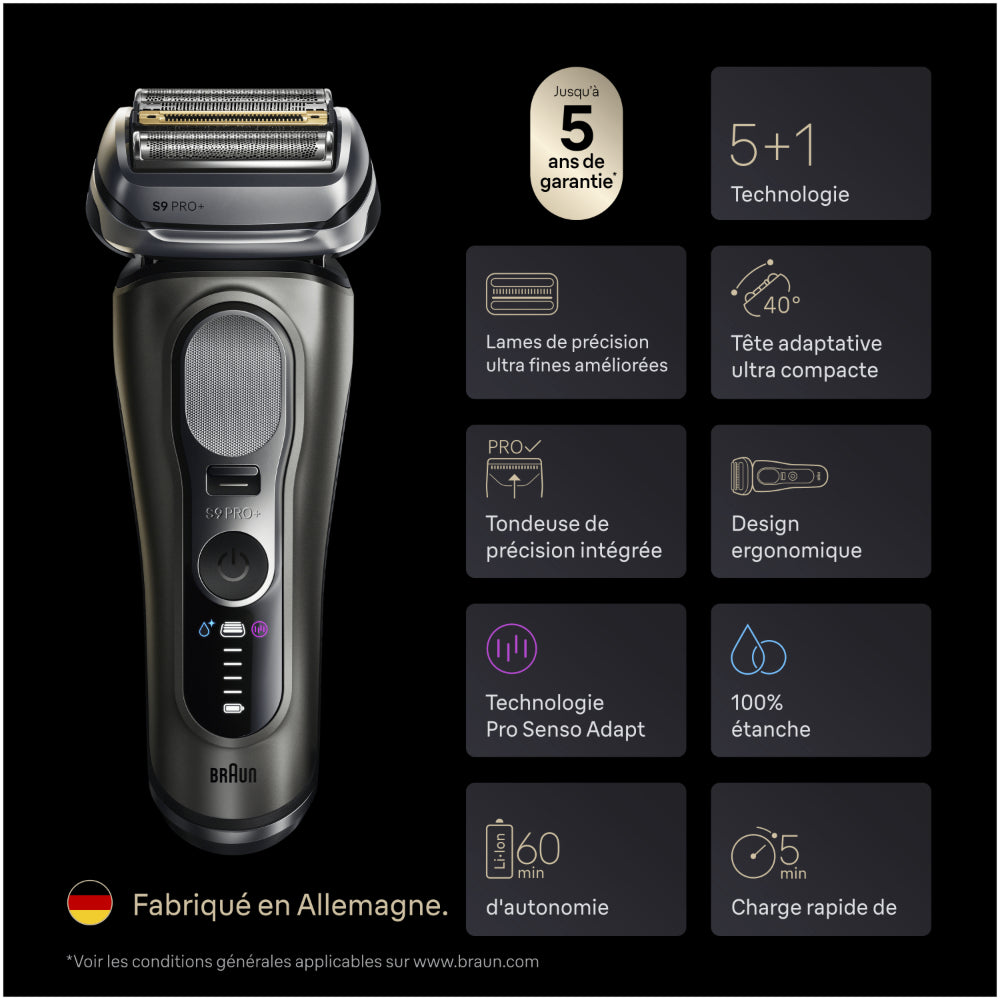 BRAUN Série 9 9515s Rasoir à tête flexible 10D tondeuse ProLift avec lames à glisse améliorée