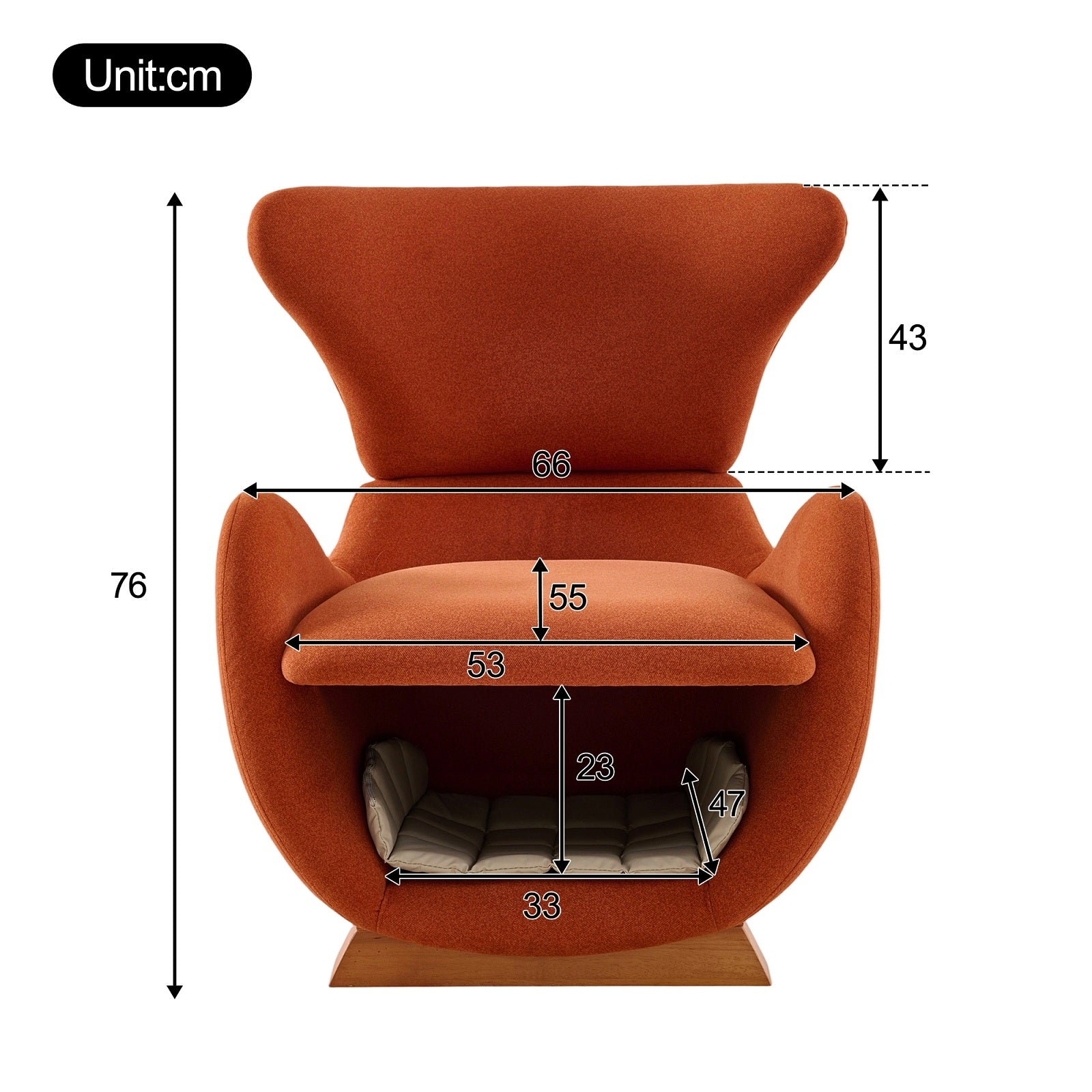 URBAN MEUBLE Fauteuil de salon design aspect requin-baleine, Tissu rouge brique, 66 x 69 x 76 cm