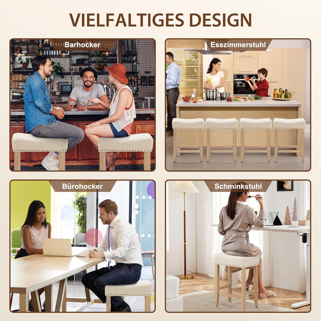 Ckaff Lot de 2 tabourets de bar, tabourets de bar de 65,5 cm de hauteur, chaises de cuisine en Sherpa, chaise de maquillage, chaise de salle à manger, tabouret de salle de bain