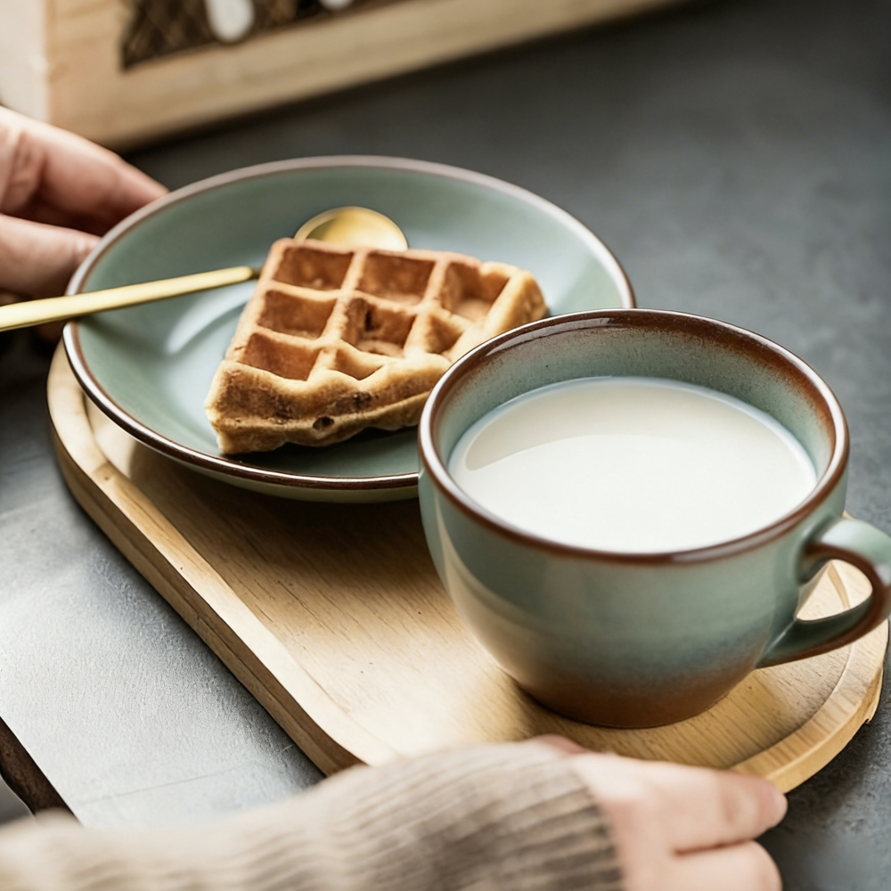 YumiPLUS Tasse à café verte rétro avec soucoupe, lot de 1