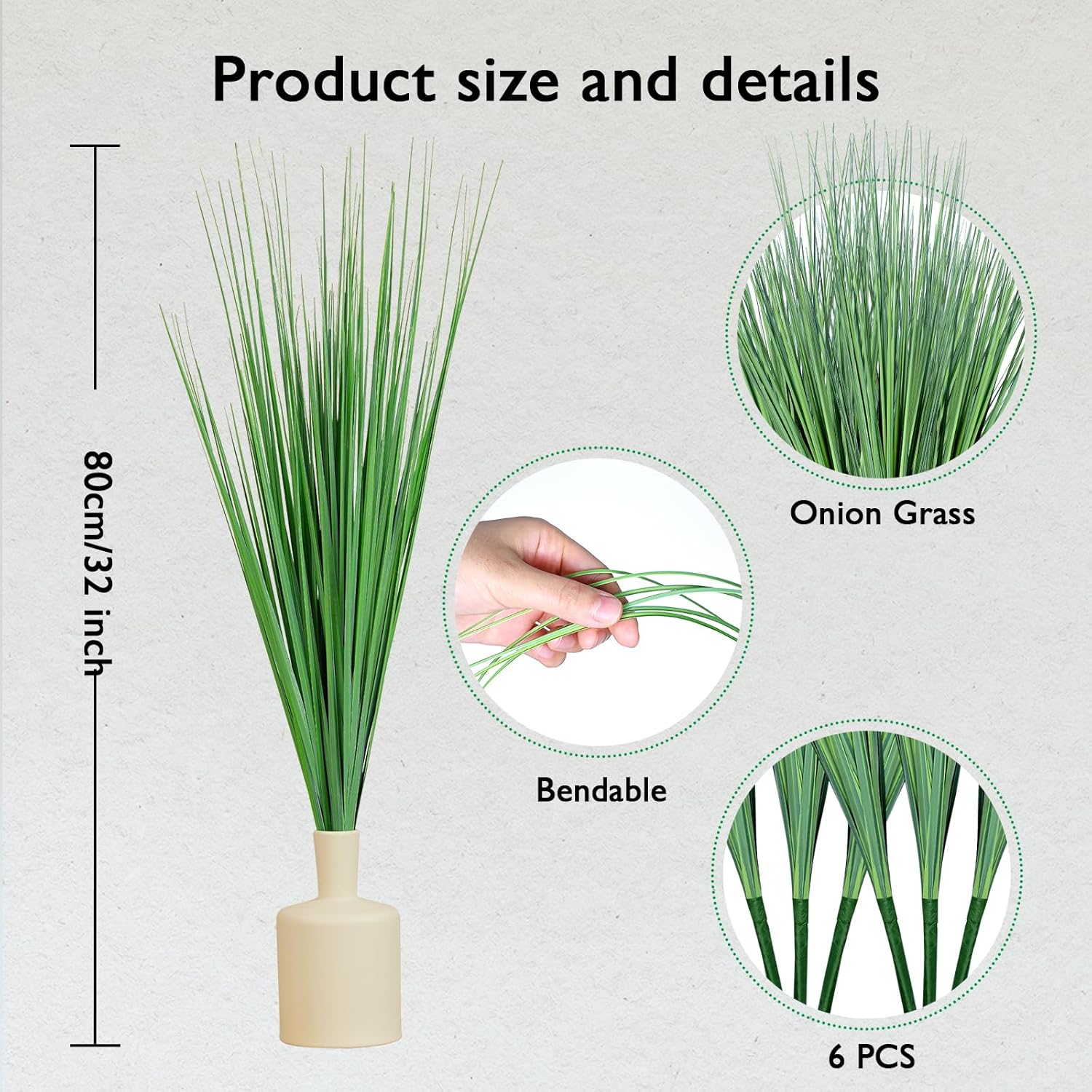 DDHS Herbe à oignon artificielle, 81 cm - 6 pièces