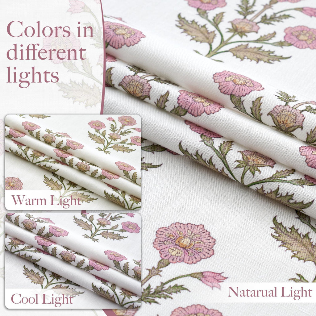 PONY DANCE Rideaux en Lin Floral Imprimé Motif Rose pour Chambre de Fille Chambre Bébé, Bohème Maison de Campagne Rideaux de Fenêtre Transparents Aesthétique Filtrant la Lumière