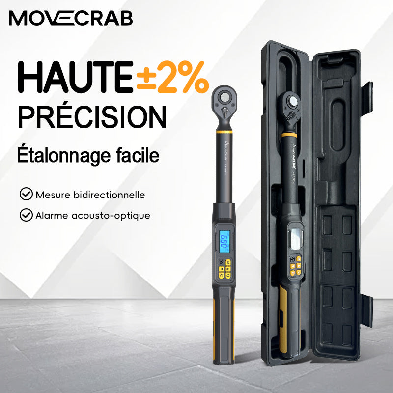 Clé dynamométrique numérique professionnelle Movecrab 1/2" 17-340 N.m Précision ±2% Affichage LED avec Nm/in.lb/ft.lb/kg.cm Alarme sonore