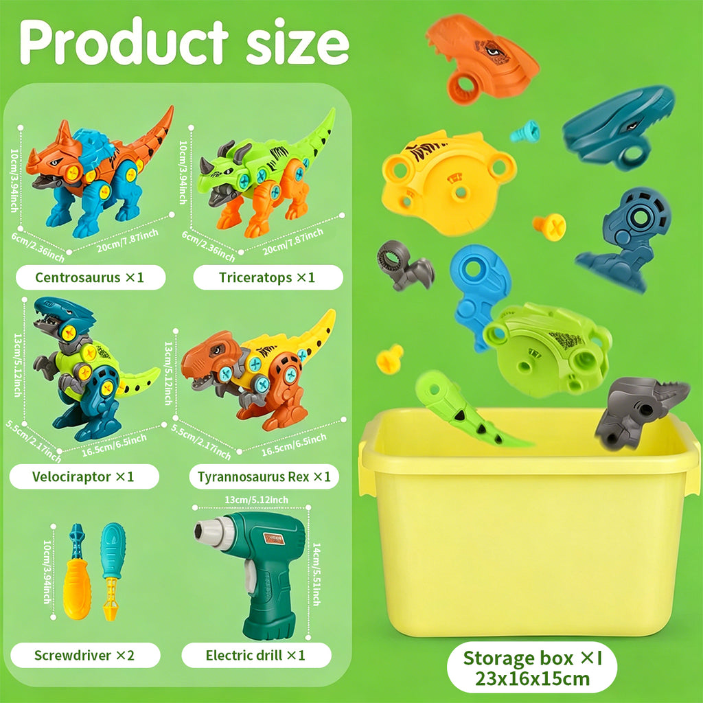 Jouets de dinosaures à démonter pour enfants avec boîte de rangement Set de construction DIY perceuse électrique Éducatif STEM pour garçons et filles 3 ans et plus