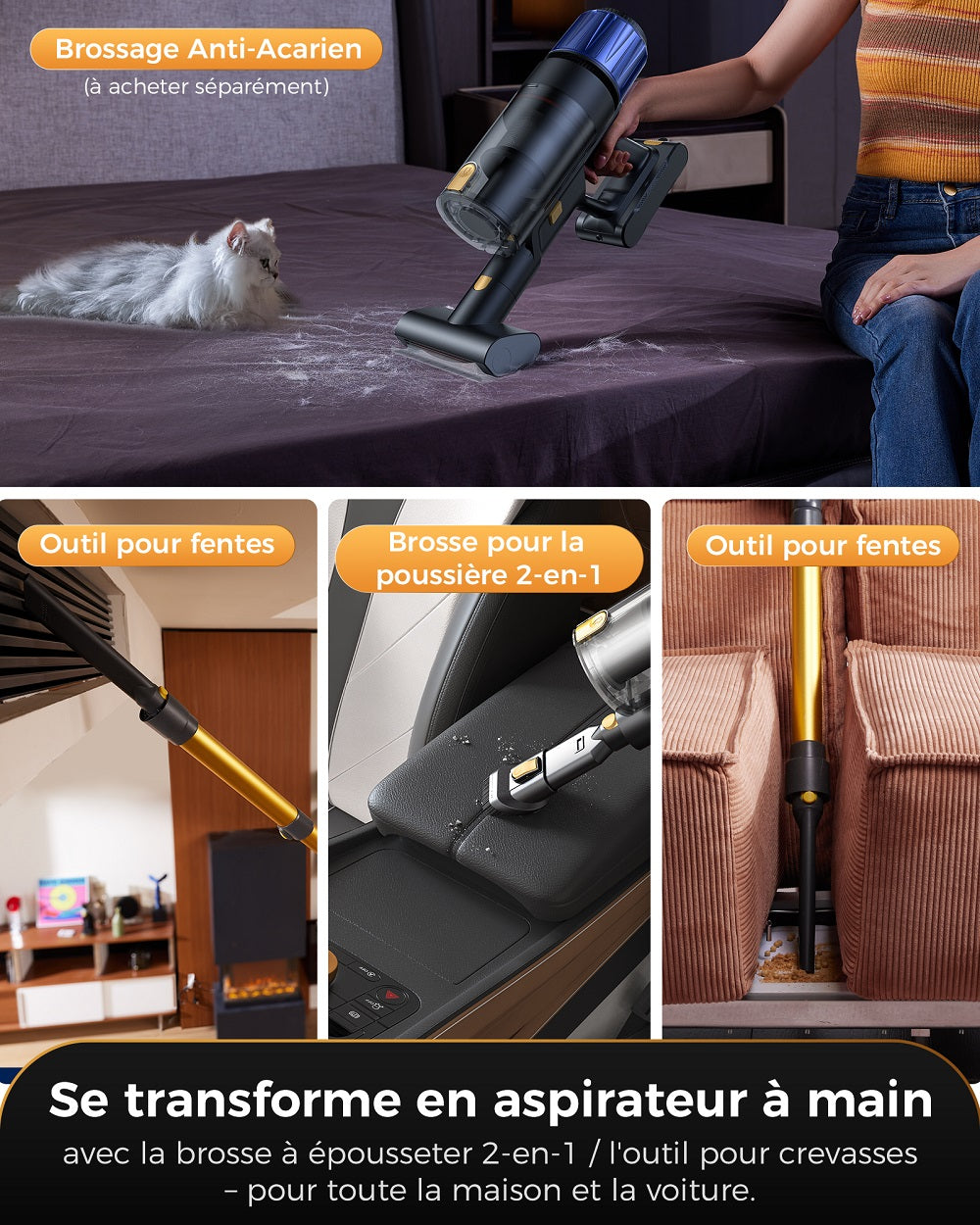 Proscenic 15 aspirateur sans fil, puissant 600 W/55 kPa 70 min aspirateur sans fil autoportant avec support mural
